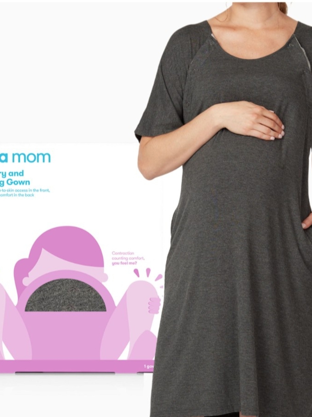 Frida Charcoal Gray Nursing & Maternity Nightgown